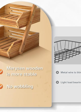 3 Tier Wooden Fruit Basket For Kitchen, Bread Vegetable Fruit Basket Bowl Stand, Farmhouse Fruit Bowl for Countertop, Large