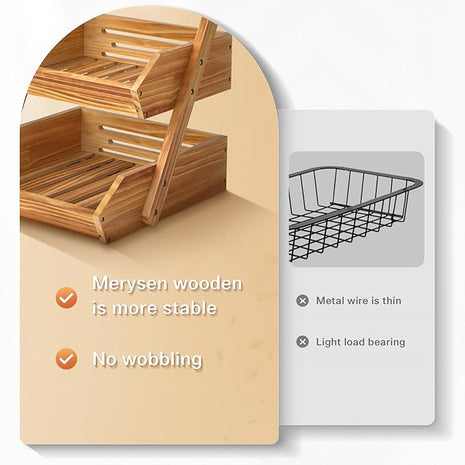 3 Tier Wooden Fruit Basket For Kitchen, Bread Vegetable Fruit Basket Bowl Stand, Farmhouse Fruit Bowl for Countertop, Large