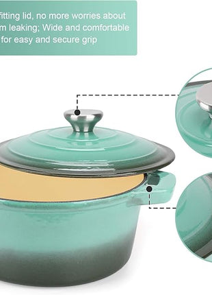 Puricon 5.5 Quart Enameled Cast Iron Dutch Oven with Lid, 5.5 QT Deep Round Dutch Oven Pot with Dual Handles -Teal