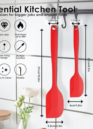 Silicone Spatula Set 2 Pcs Heat Resistant Rubber Spatula for Non-stick Cookware BPA Free (Red)