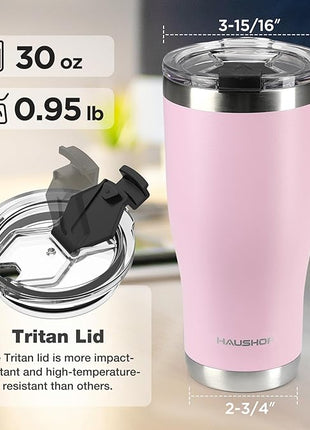 HAUSHOF 30 oz Tumbler, Stainless Steel Vacuum Insulated Coffee Tumbler Water Cup, Double Wall Travel Mug with Lid, Perfect for Hot and Cold Drinks