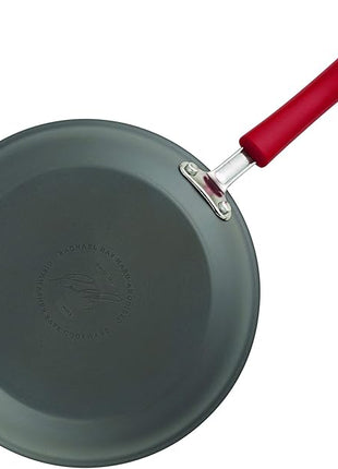 Rachael Ray Brights Hard Anodized Nonstick Frying Pan / Fry Pan / Hard Anodized Skillet - 12.5 Inch, Gray with Red Handles