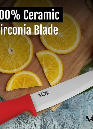 Vos Ceramic Knife Set with Peeler, Ceramic Knives Set For Kitchen, Ultra Sharp Kitchen Knife Set with Covers, 3" 4" 6" Paring, Utility & Chef Knife, Ultra Sharp, Lightweight, Dishwasher safe (Red)