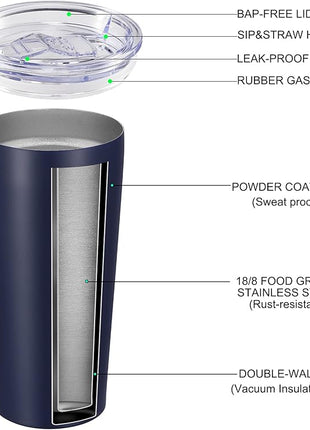 VEGOND 20oz Tumbler Bulk with Lid and Straw 12 Pack, Stainless Steel Vacuum Insulated Tumbler, Double Wall Coffee Cup Travel Mug, Navy Blue