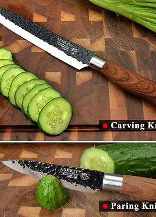 6 Pieces Professional Kitchen Knives Set With Giftbox, High Carbon Stainless Steel Forged Kitchen Knife Set, Sharp Chef Knife Set For Chef Cooking Paring Cutting Slicing (High Carbon Black)