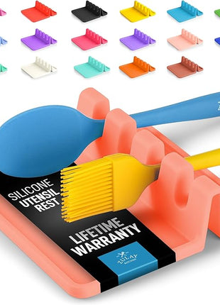 Zulay Kitchen Silicone Utensil Rest with Drip Pad for Multiple Utensils - BPA-Free, Heat-Resistant Spoon Rest & Spoon Holder for Stove Top - Kitchen Utensil Holder for Ladles & Tongs - Peach Bud