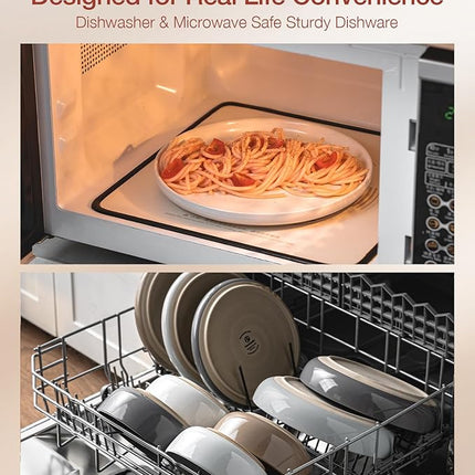 Famiware Milkyway Stoneware Dinnerware Sets with Mugs, Service for 4 (16pcs), Plates and Bowls Sets, Scratch Resistant, Microwave and Dishwasher Safe Dishes Set, Multi-color