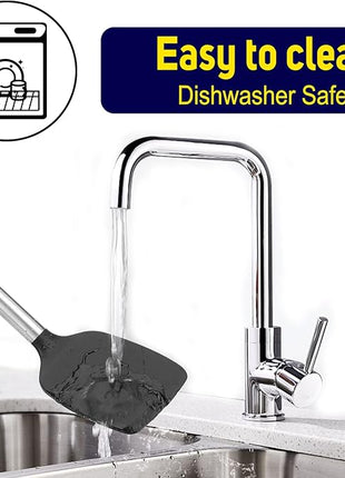 HOTEC Silicone Spatula Set of 2 Heat-Resistant 600°F & BPA-Free Kitchen SaptulaTurner with Stainless Steel Handles, Slotted & Solid Spatulas for Nonstick Cookware, 13.7 Inch, Black