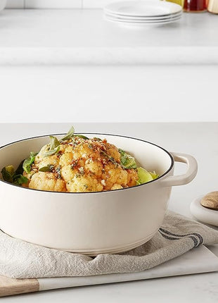 Amazon Basics Cast Iron Dutch Oven Pot with Lid, Enameled, Round, Dual Handles, Heavy-Duty, Small, 4.3-Quart, White