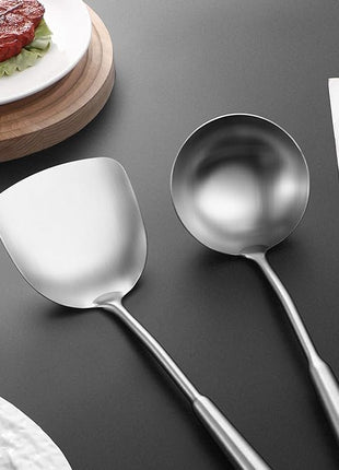 14-15" Wok Spatula and Ladle,2 PCS Wok Tools Set,304 Stainlss Steel Cooking Utensils,Matte Wok Accessories,Solid Wok Utensils