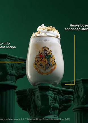 JoyJolt Harry Potter Hogwarts Heritage Stemless Drinking Glasses, 19oz Glass Tumblers, Teardrop Glass Drinking Glasses Set of 4, Hogwarts Cup, Harry Potter Gifts for Adults