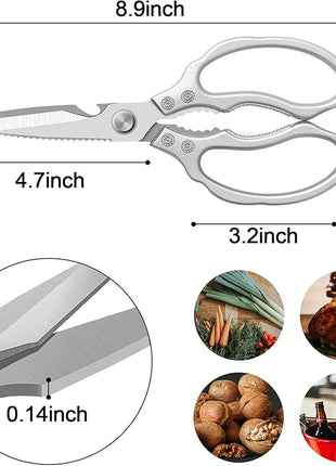 CGBE Kitchen Scissors, Multi-Purpose Kitchen Shears, Heavy Duty Dishwasher Safe Food Scissors for Chicken, Poultry, Fish, Meat & Herbs with Non-Slip Grips - Sliver
