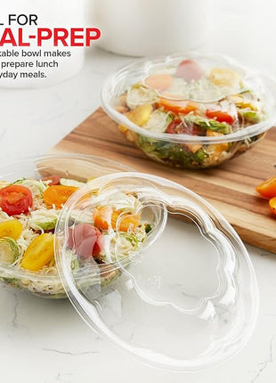 Stock Your Home 24oz Clear Plastic Salad Bowls with Lids Disposable (50 Pack) Small Takeout Container with Snap on Lid for Fruit Salads, Quinoa, Lunch and Meal Prep, Acai Bowl, To-Go Party Containers