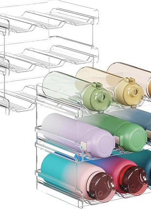 Lifewit Stackable Water Bottle Organizer for Cabinet, Water Bottle Holder, Kitchen Pantry Organization and Storage, Plastic Fridge Wine Racks, Tumbler Travel Mug Cup Holder, 6Pack, Hold 18 Bottles