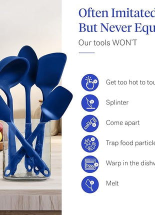 GIR: Get It Right 5-Piece Silicone Ultimate Kitchen Utensils Set - Ladle, Spatula, Flip, Spoon & Spoonula - Non-Toxic Cooking Utensils for Nonstick Cookware, Cooking and Baking - Navy