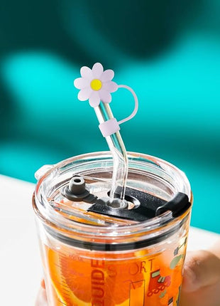 5 PCS Silicone Straw Covers Cap Compatible with Stanley 30&40 Oz Cup, 10mm Cute Flower Straw Toppers for Tumblers, Dust-Proof Drinking Straw Caps for Reusable Straws Tips Lids