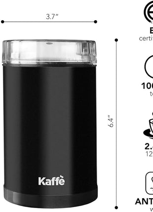 Kaffe One-Touch Coffee Grinder Electric w/Cleaning Brush (3 oz) - Coffee Grinders for Home Use - Up to 12 Cups of Coffee per Grind - Easy On/Off Coffee Bean Grinder - Black