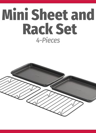 GoodCook Set of 2 Nonstick Steel 9" x 6.2" Toaster Oven Mini Baking Sheets with Racks, Gray