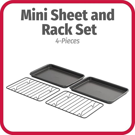 GoodCook Set of 2 Nonstick Steel 9" x 6.2" Toaster Oven Mini Baking Sheets with Racks, Gray