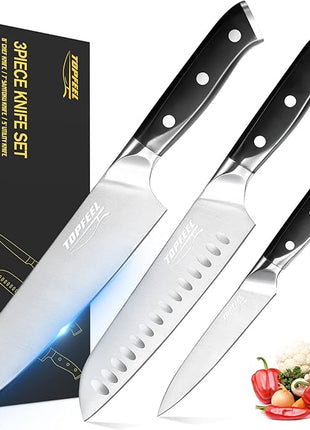 Professional Chef Knife Set Sharp Knife, German High Carbon Stainless Steel Kitchen Knife Set 3 PCS-8" Chefs Knife &7" Santoku Knife&5" Utility Knife, Knives Set for Kitchen