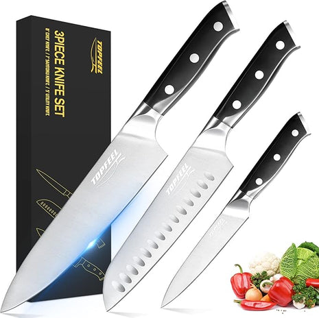 Professional Chef Knife Set Sharp Knife, German High Carbon Stainless Steel Kitchen Knife Set 3 PCS-8" Chefs Knife &7" Santoku Knife&5" Utility Knife, Knives Set for Kitchen