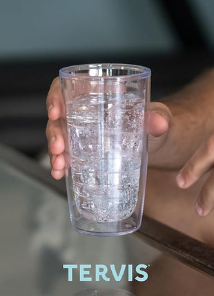 Tervis Clear & Colorful Tabletop Made in USA Double Walled Insulated Tumbler Travel Cup Keeps Drinks Cold & Hot, 16oz, Pink Sand