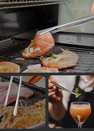 HOTEC Kitchen Tweezers Tongs Stainless Steel Professional Chef Tweezers, Set of 2-12inch Extra-Long Food Tongs for Cooking,Grill and Baking