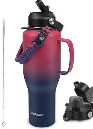 Water Bottle 40oz, Insulated Tumblers with Handle & Straw Lid, Insulated Water Bottle Fits in Cup Holder, Double Wall BPA-Free, Stainless Steel Travel Cup Leak-proof to Keep Cold 24H&Hot12H