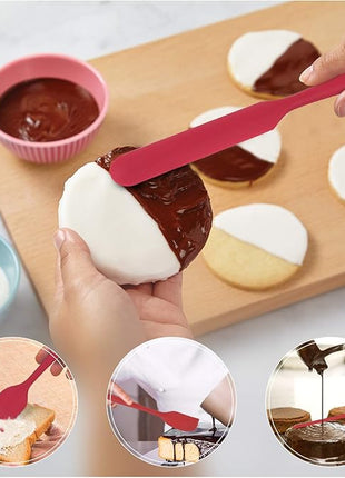 HOTEC Heat Resistant 600℉ BPA-Free Silicone Rubber Spatula Set, Kithchen Cooking Spatulas, Baking, Mixing, for Non Stick Cookware, Dishwasher Safe, Red Set of 5