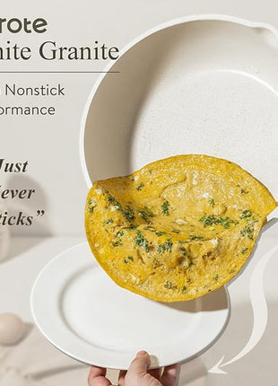 CAROTE Non Stick Frying Pan Skillet, Omelet Pan, Healthy Non Toxic Granite Chef Pan, Induction Compatible Egg Frying Pan with Heat-Resistant Handle, PFOA-Free,Cream White, 8"