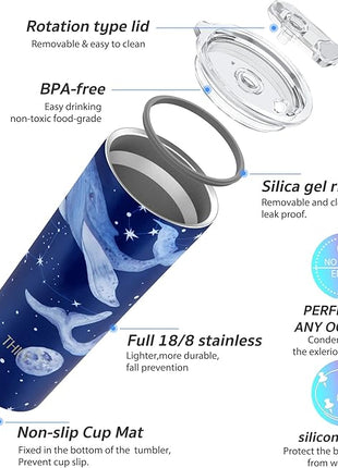 THILY Stainless Steel Vacuum Insulated Tumbler 26 oz Triple-Insulated Travel Mug with Splash-Proof Lid, Reusable, for Iced Water and Hot Beverage, Fantasy Whale