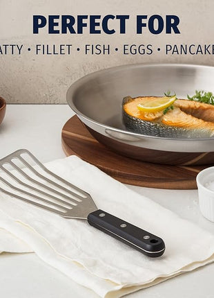 Zulay Kitchen Stainless Steel Fish Turner Spatula - 12.4” Flexible Heat-Resistant Slotted Turner for Non-Stick Cookware - Rust-Proof, Durable & Dishwasher Safe Cooking Utensil for Everyday Use