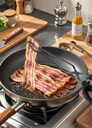 Stainless Steel Scissor Tongs 12" and 16" Set, Extra Long Metal Kitchen Tongs for Cooking, Grilling & Serving (Set of 2, Black)