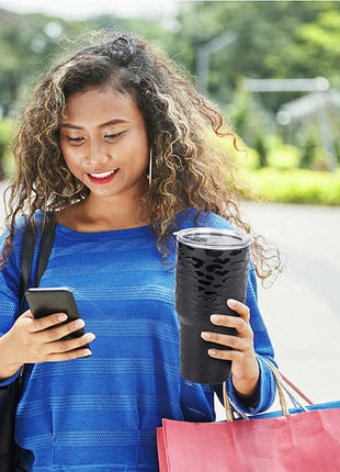 D·S 30oz Black Leopard Tumbler Stainless Steel Insulated Travel Mug with Straw Lid Cleaning Brush