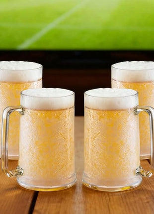 Lily's Home 16oz set of 4 Insulated Double Wall Gel-Filled Acrylic Frosted Freezer Stein Mugs, Great as Old Fashion Drinking Glasses at BBQs and Parties, Clear