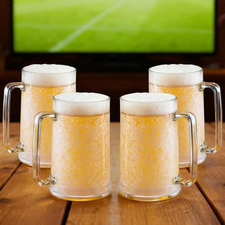 Lily's Home 16oz set of 4 Insulated Double Wall Gel-Filled Acrylic Frosted Freezer Stein Mugs, Great as Old Fashion Drinking Glasses at BBQs and Parties, Clear