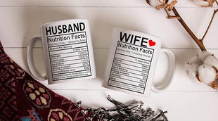 CBTwear Husband And Wife Nutrition Facts - 11oz Ceramic Coffee Mug Couples Sets Funny Husband And Wife Anniversary Cups - Couple Bachelorette For Him And Her Wedding Engagement Bride To Be-