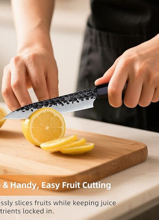 FINDKING Dynasty Series Kitchen Utility Knife, Multi-Purpose Japanese Paring Knife, 9Cr18MoV High Carbon Steel Blade, African Rosewood Octagonal Handle, Small, for Fruits Vegetables, 5 Inches