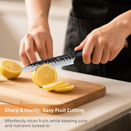 FINDKING Dynasty Series Kitchen Utility Knife, Multi-Purpose Japanese Paring Knife, 9Cr18MoV High Carbon Steel Blade, African Rosewood Octagonal Handle, Small, for Fruits Vegetables, 5 Inches