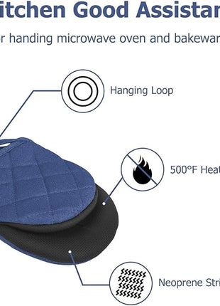 1 Pair Short Oven Mitts, Heat Resistant Silicone Kitchen Mini Oven Mitts for 500 Degrees, Non-Slip Grip Surfaces and Hanging Loop Gloves, Baking Grilling Barbecue Microwave Machine Washable