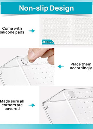 Vtopmart 66 PCS Clear Plastic Drawer Organizer Bins, 4-Size Versatile Bathroom and Vanity Organizer Trays, Acrylic Storage Containers for Makeup, Jewelry, Toiletry, Kitchen Utensils and Office Supply