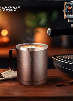 MEWAY 12oz Coffee Mug With Handle 8 Pack Bulk,Stainless Steel Insulated Travel Tumblers With Sliding Lid,Double Wall Vacuum Camping Cup for Hot & Cold Drinks Tea (Rose Gold,Set of 8)