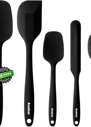 Anaeat Silicone Spatula Set of 5 - Seamless One-Pieces Design, Non-Stick Rubber Spatulas Kitchen Scraper Flexible for Easy Baking, Cooking, Scraping & Mixing, Heat Resistant & Dishwasher Safe