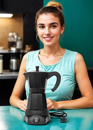 Cafetera Espresso Maker, 6 Cup Portable Coffee Machine, 300ml Portable Cafeteras Electricas Modernas, Electric Moka Pot with Detachable Base & Overheat Protection, Coffee Gift for Home Travel