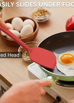 Coukre 2 Pack Silicone Spatula Set, High Heat Resistant, BPA Free Kitchen Spatula, Solid & Slotted Turner for Non-Stick Pans, Sautéing, and Flipping (2, PureRed)