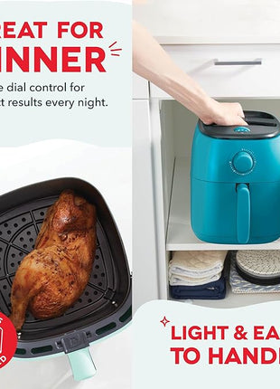 DASH Tasti-Crisp™ Electric Air Fryer Oven, 2.6 Qt., Teal – Compact Air Fryer for Healthier Food in Minutes, Ideal for Small Spaces - Auto Shut Off, Analog, 1000-Watt