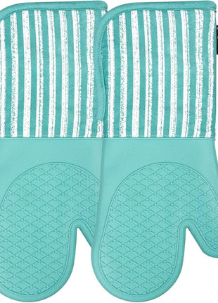 Silicone Oven Mitts Heat Resistant 932℉ with Waterproof & Non-Slip Kitchen Mittens, Set of 2 Extra Long Oven Gloves with Soft Cotton Terry Lining for Baking Cooking Barbecue