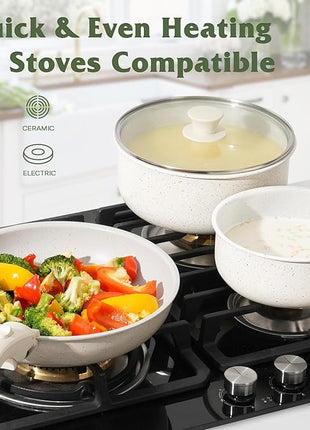 18 Pcs Pots and Pans Set Non Stick, Cookware Sets with Detachable Handle, Nonstick RV Kitchen Cooking Tools Removable Handles, Oven Safe, Induction Fast, Stackable Induction Cookware, White