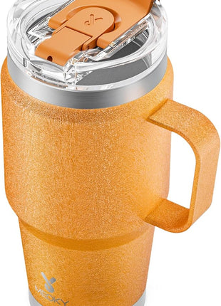 Meoky 24oz Travel Mug, Triple Insulated Stainless Steel Tumbler with Handle and 2-in-1 Straw and Sip Lid, 100% Leak Proof, Keeps Cold for 24 Hours or Hot for 8 Hours, Cupholder Friendly (Maple)