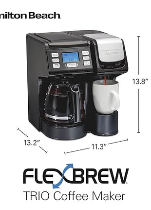 Hamilton Beach FlexBrew Trio 2-Way Coffee Maker, Compatible with K-Cup Pods or Grounds, Combo, Single Serve & Full 12c Pot, Black - Fast Brewing (49902)